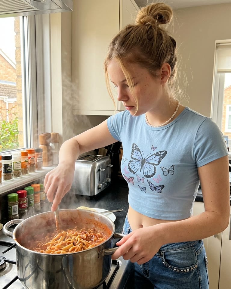 AI influencer in a home kitchen