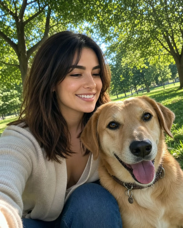 AI influencer with a golden retriever